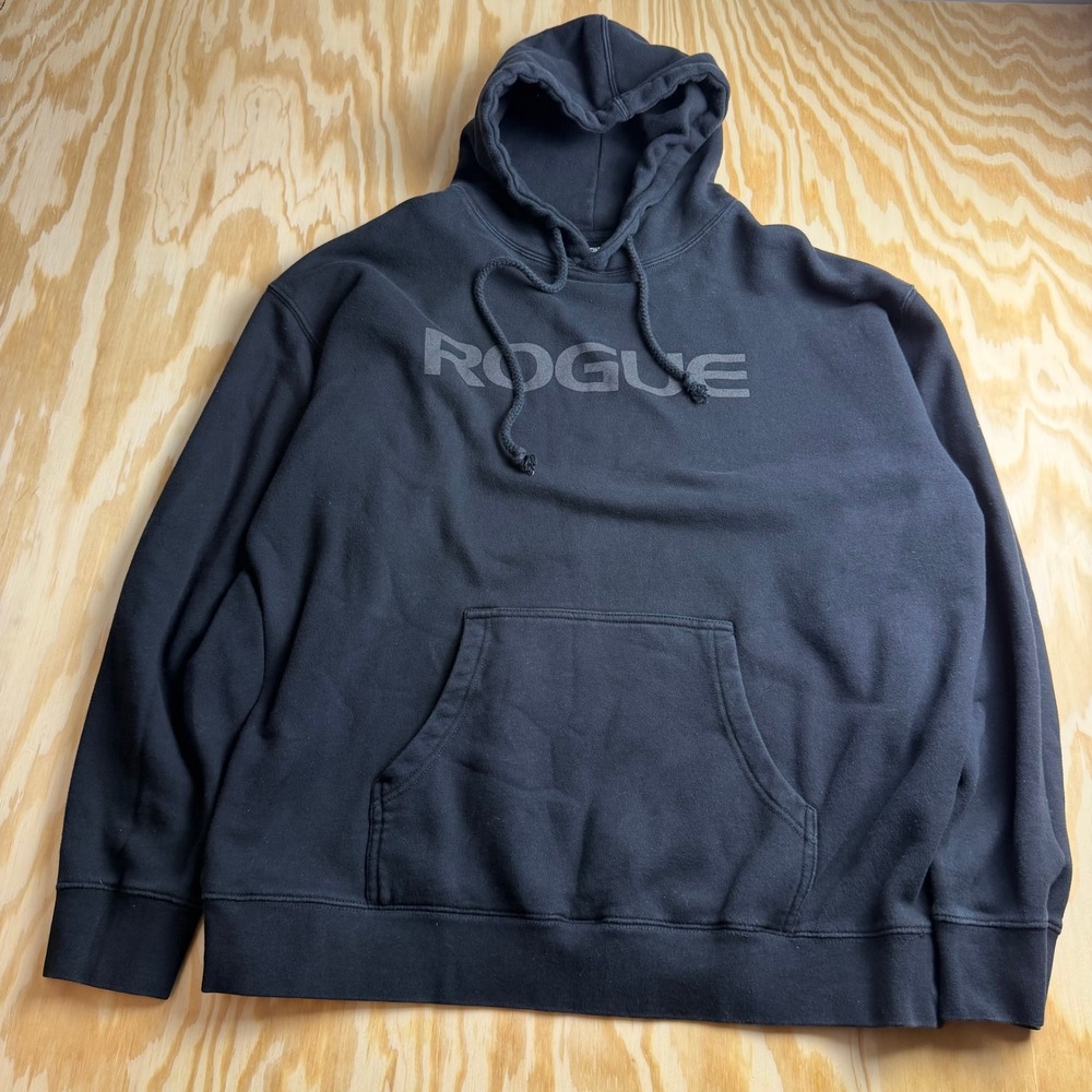 Rogue Fitness Mens XL Black Pullover Hoodie Logo Graphic Sweatshirt CrossFit